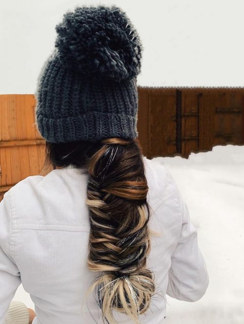 Beanie with One Fishtail Braid