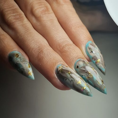 Stiletto Grey Marble Manicure