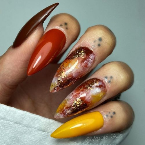 Fall Colors Marble Nail Design