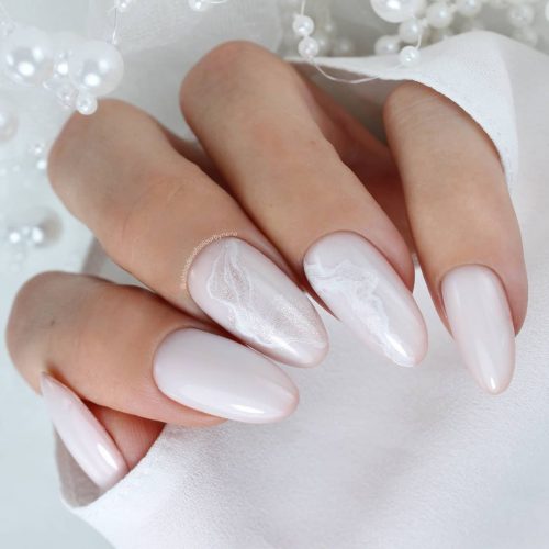 White Marble Almond Nails