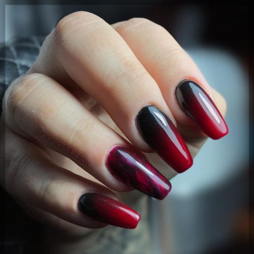 Red and Black Marble Nails